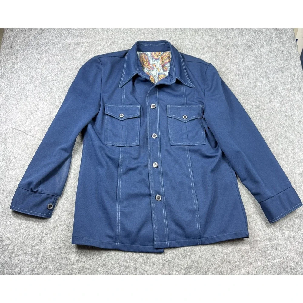 Vintage JCPenney Leisure Suit Jacket Mens 44 Blue Paisley Lined Western 60s 70s
